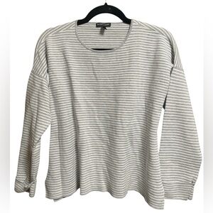 Eileen Fisher Striped Top Sweater Size Small Organic Cotton Silk Blend  Gray 3/4